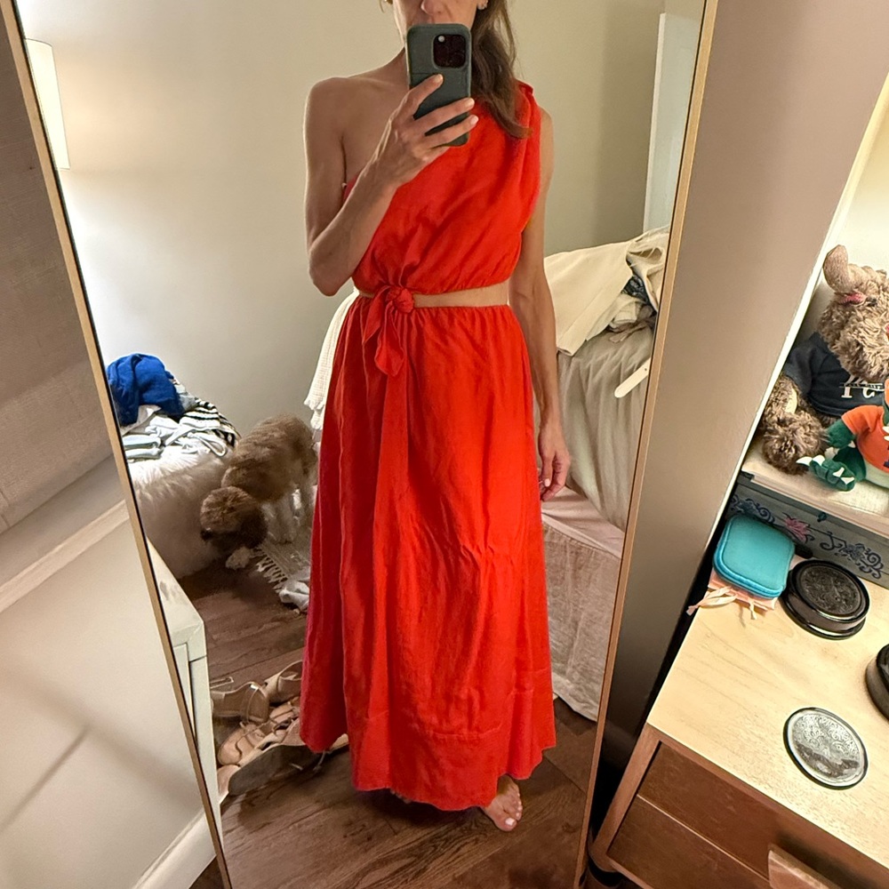 Farm Rio One-Shoulder Red Dress